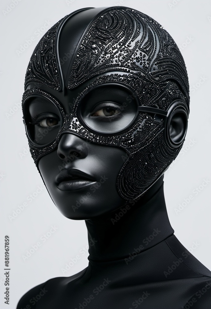 Futuristic Fashion: High-Neck Garment and Circular Hat Futuristic Fashion: High-Neck Garment and Circular Hat