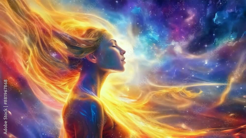 woman spirit on galaxy space background, colorful energy flow, 4k new quality colorful stock video footage wallpaper AI woman spirit on galaxy space background, colorful energy flow, 4k new quality colorful stock video footage wallpaper AI