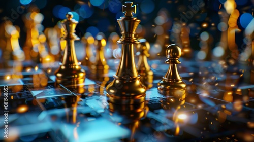 A close chess king challenge or a falling chess battle on the chess board. Concept of leadership and strategy or strategic plan and human resources