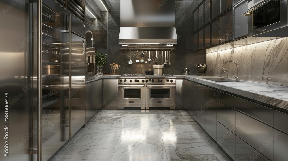 Obraz premium Modern Luxury Kitchen with Stainless Steel Appliances