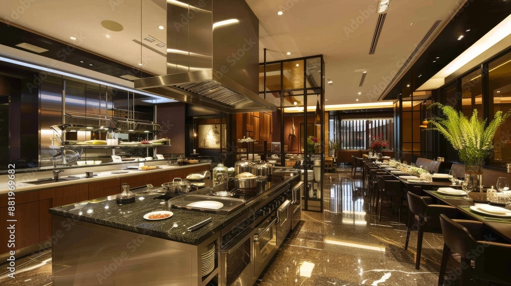 Modern Restaurant Kitchen with Dining Area Modern Restaurant Kitchen with Dining Area