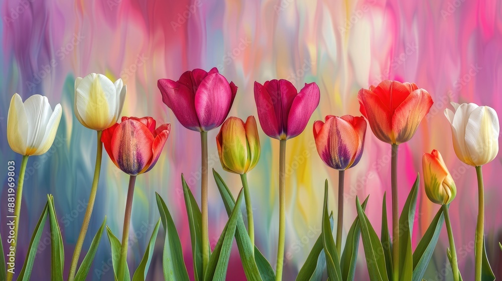 Tulips captured against colorful backdrop Tulips captured against colorful backdrop