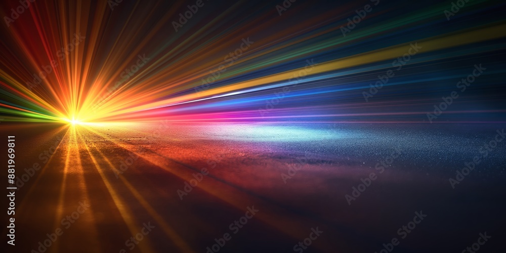 Obraz premium COLORFUL LIGHT RAYS ON BLACK BACKGROUND, ABSTRACT MOTION DESIGN, DIGITAL SPEED EFFECTS BACKDROP