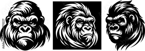 Stylized gorilla heads. Silhouette of a gorilla head. Angry gorilla. Gorilla.