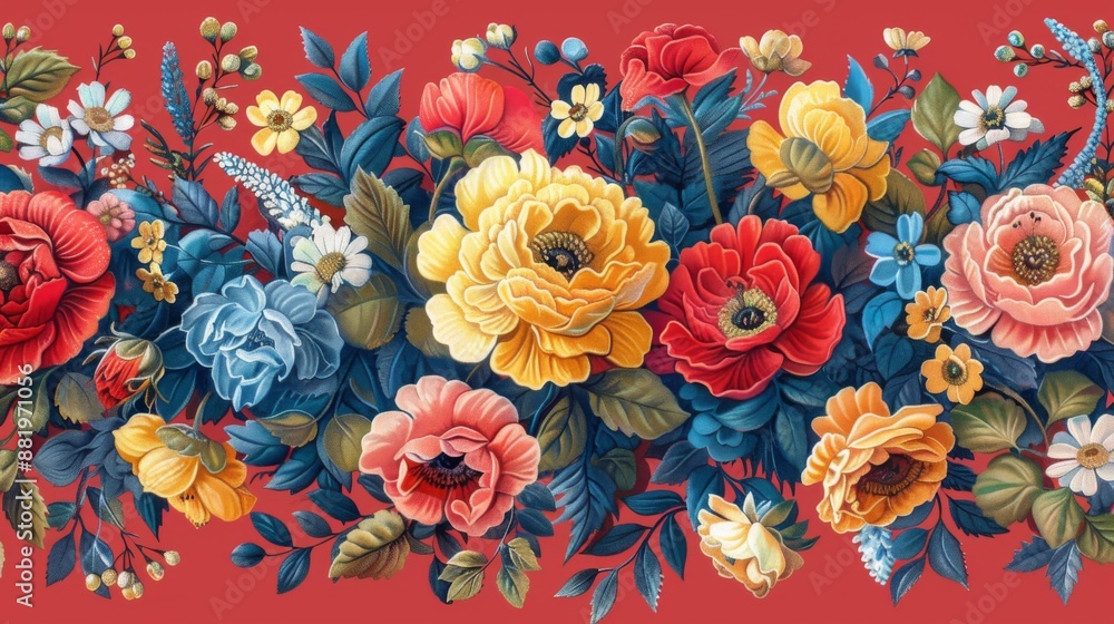Floral Bouquet with Red Background Floral Bouquet with Red Background