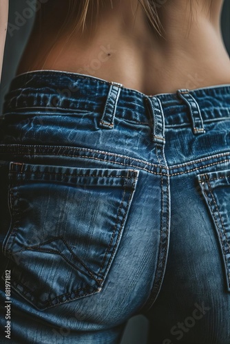 Close-up of Blue Denim Jeans with Detailed Stitching