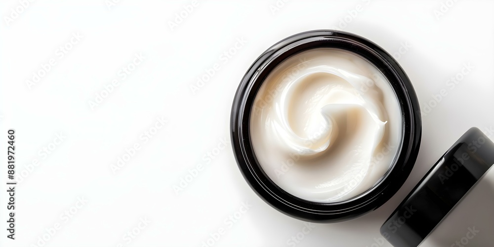 Overhead view of waterless cream skincare texture in sustainable organic jar. Concept Product Photography, Skincare Texture, Cream Jar, Organic, Sustainable Jar Overhead view of waterless cream skincare texture in sustainable organic jar. Concept Product Photography, Skincare Texture, Cream Jar, Organic, Sustainable Jar