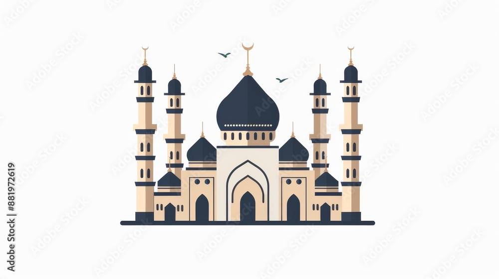 Flat Illustration of a Mosque with Minarets Flat Illustration of a Mosque with Minarets