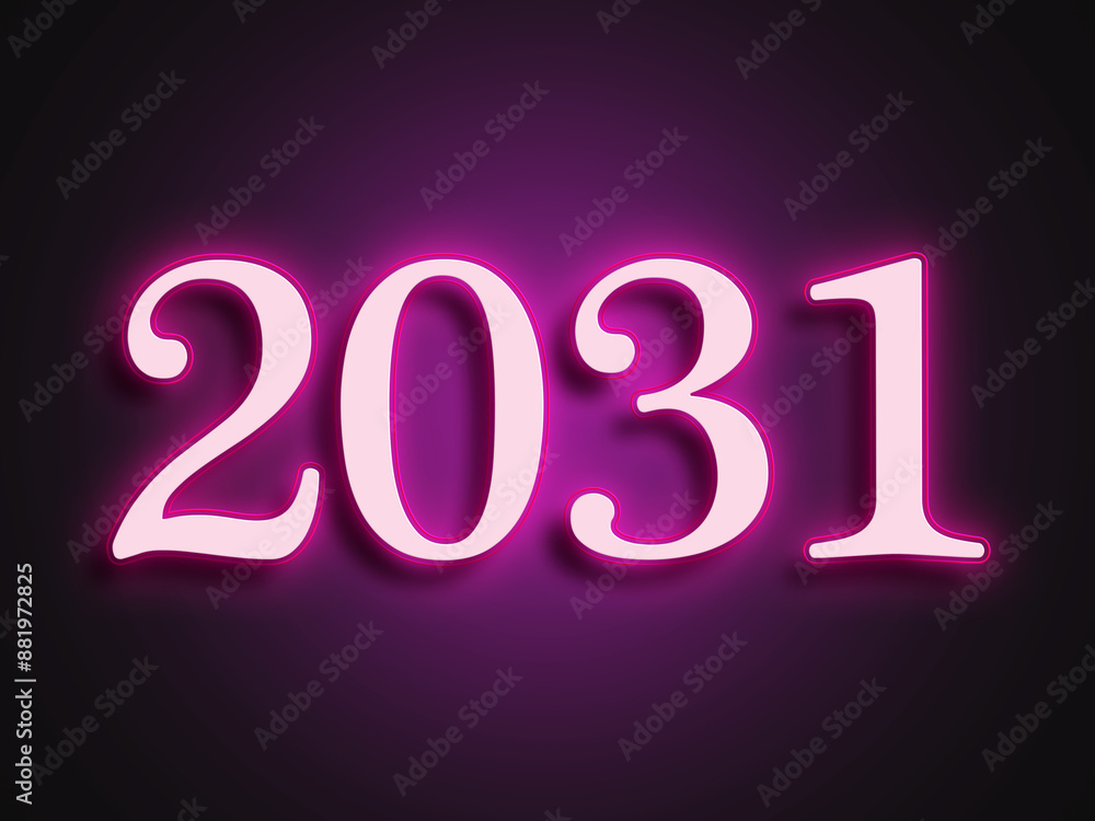 Pink glowing Neon light text effect of number 2031.