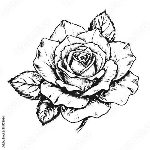 Sketch of a blooming rose. On a white background.