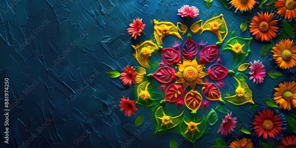 Flowers on Blue Surface Flowers on Blue Surface