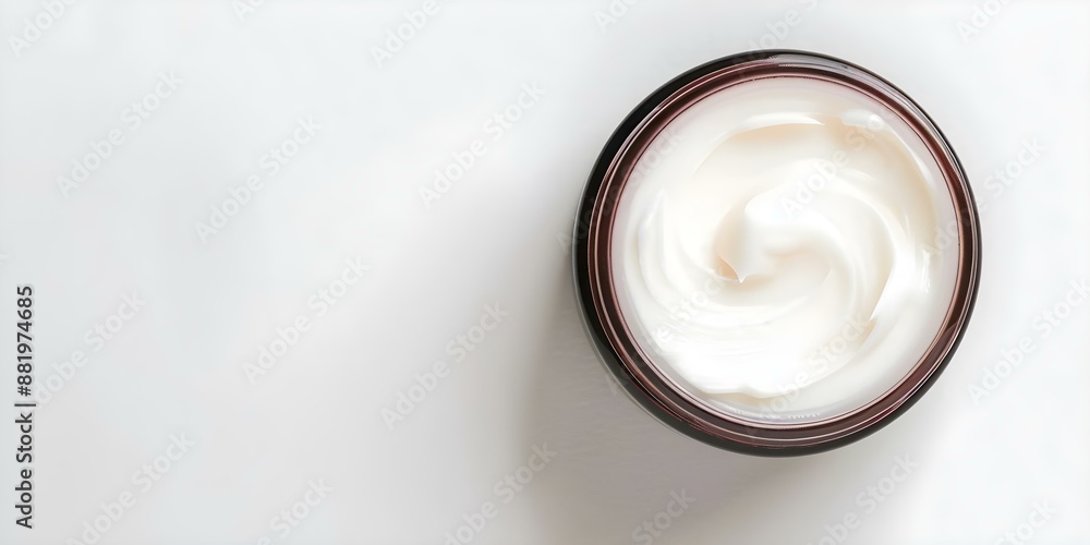 Top view of waterless cream jar with organic sustainable chemicalfree skincare. Concept Beauty Packaging, Sustainable Products, Chemical-Free Skincare, Eco-Friendly Beauty, Top View Shot Top view of waterless cream jar with organic sustainable chemicalfree skincare. Concept Beauty Packaging, Sustainable Products, Chemical-Free Skincare, Eco-Friendly Beauty, Top View Shot