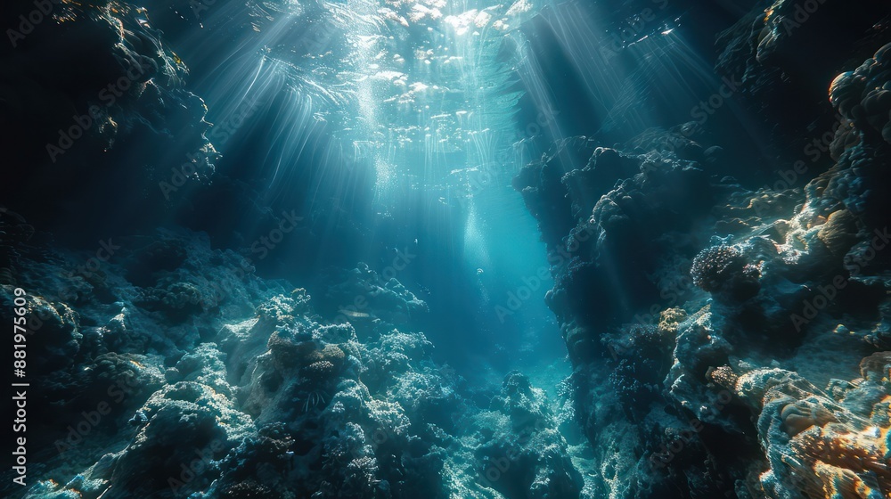 Obraz premium Bottom of the sea with light shining through