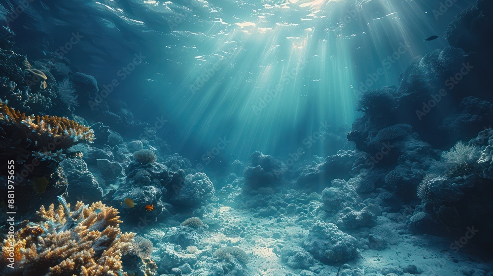 Fototapeta premium Bottom of the sea with light shining through