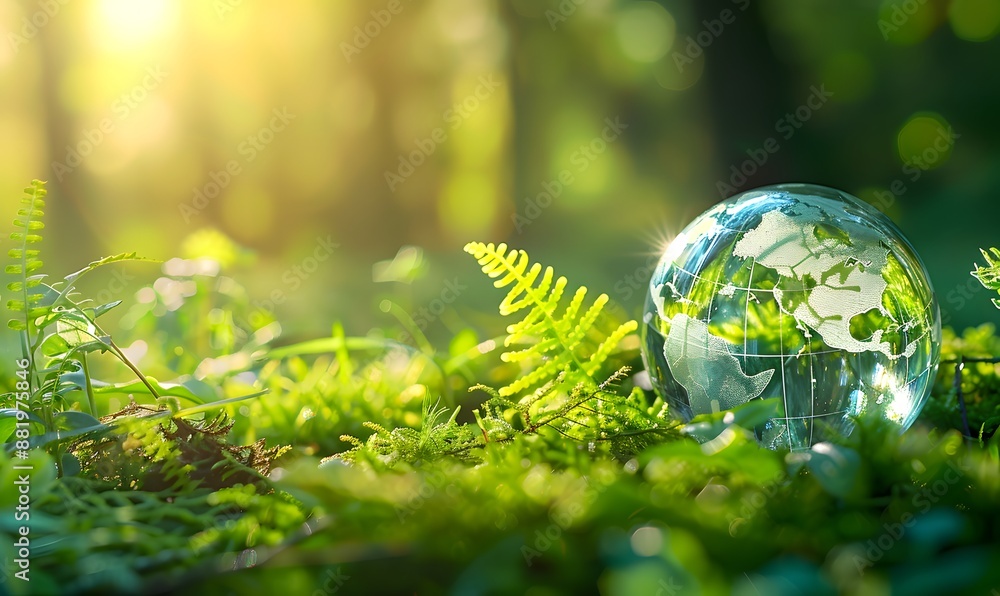 Environmental Concept Globe in Lush Forest Environmental Concept Globe in Lush Forest