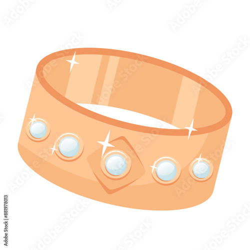 Golden ring with pearls isolated on white background. Vintage Gold bracelet with pearly gemstone. Jewelry icon. Luxury bijouterie. Vector for jewellery shop, marriage, gift