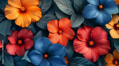 Wallpaper Mural Vibrant Tropical Flowers with Deep Green Foliage Torontodigital.ca