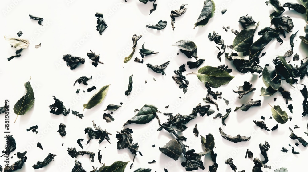 A close-up shot of a pile of dried leaves on a white surface A close-up shot of a pile of dried leaves on a white surface