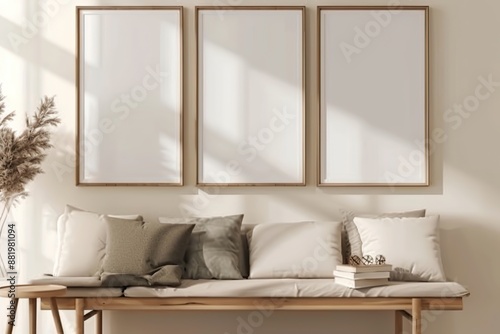 Sunlit Minimalist Room with Empty Picture Frames