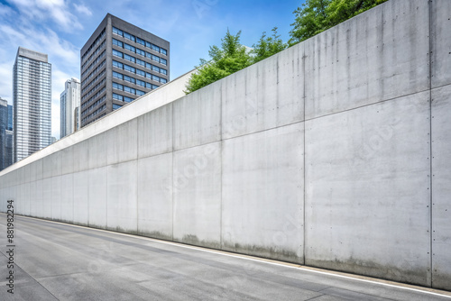 Wallpaper Mural Urban city street with a lengthy concrete wall covered in clean white plaster, featuring ample copy space for text or design, perfect for branding or advertising. Torontodigital.ca