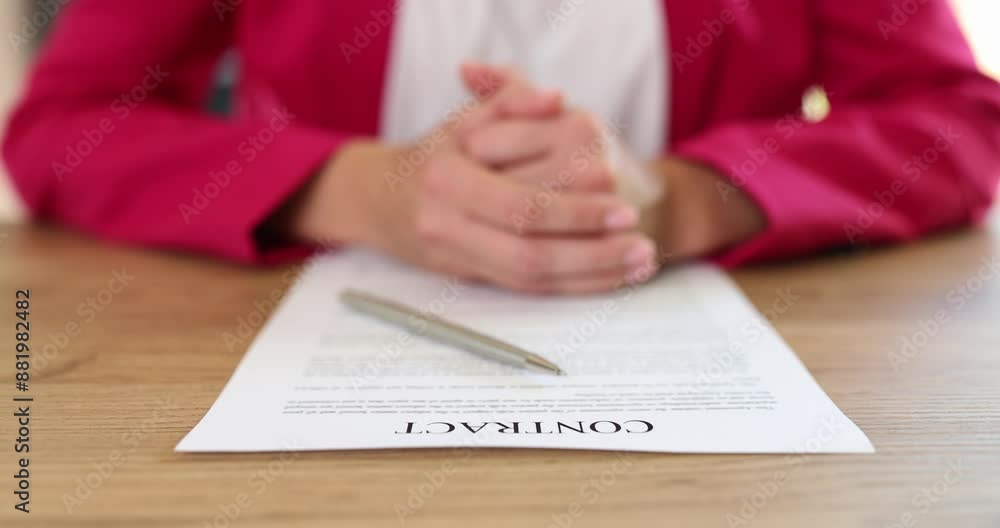 Business woman and contract agreement with pen. Employment acceptance and approval of business documents Business woman and contract agreement with pen. Employment acceptance and approval of business documents