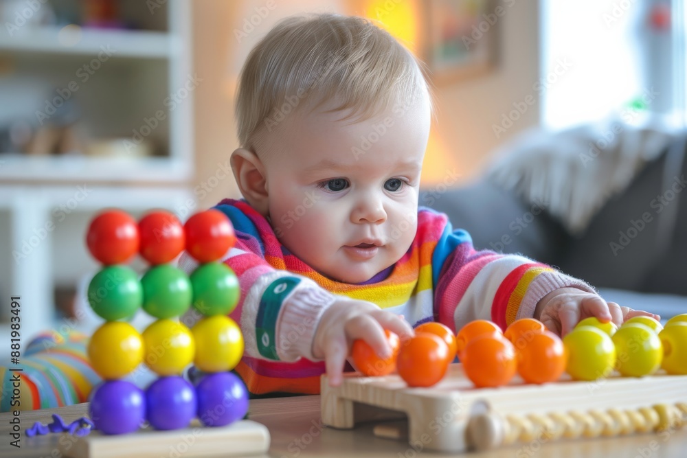Obraz premium Baby Playing with Colorful Beads
