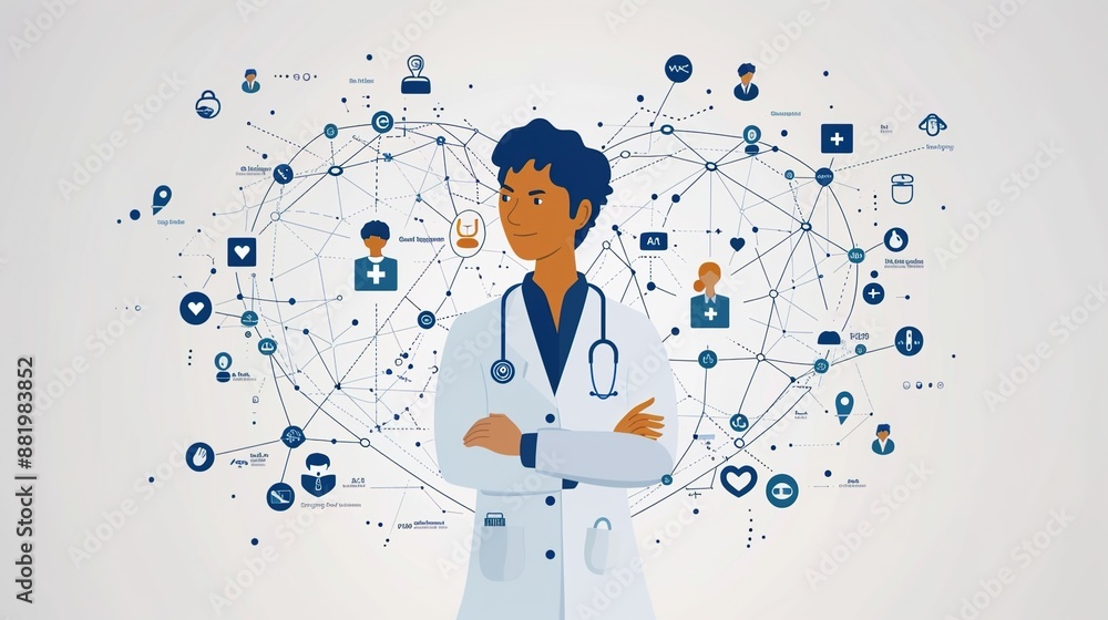 Doctor in white coat - infographic icons - white background - health motives - wallpaper and slides Doctor in white coat - infographic icons - white background - health motives - wallpaper and slides