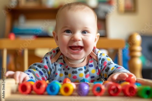 Portrait of a Happy Baby Playing with Toys