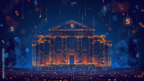 Investment banking and finance concept - 2d illustration sketch of a bank - presentation background wallpaper