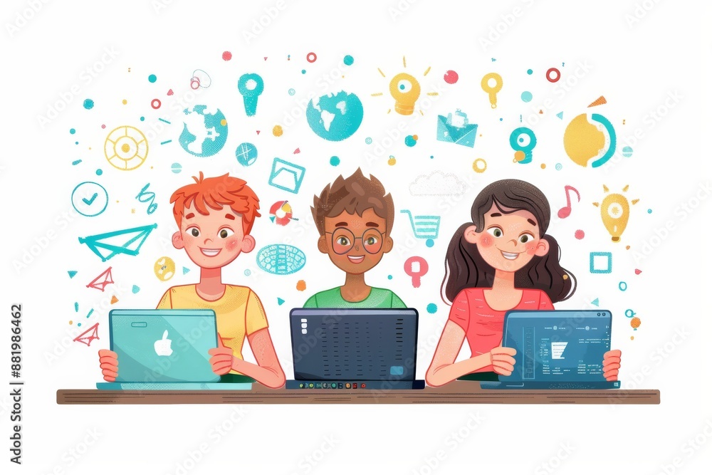 Diverse Students Collaborating on a Technology Project Diverse Students Collaborating on a Technology Project
