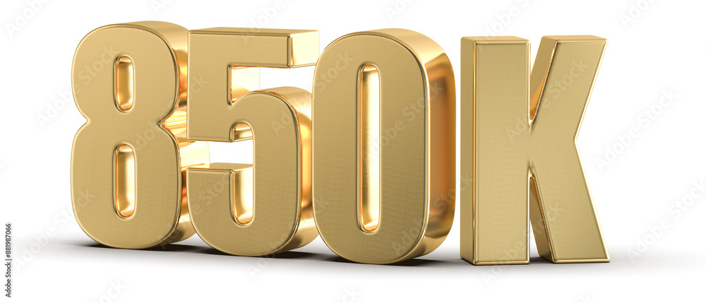 850 k Followers Gold Number 3D Render 850 k Followers Gold Number 3D Render