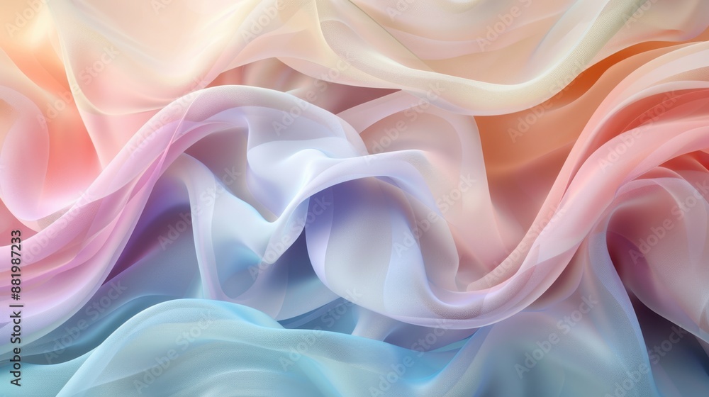 Fototapeta premium 3D rendering of layered, flowing fabrics in vibrant and soft pastel tones, illustrating seamless abstract art.