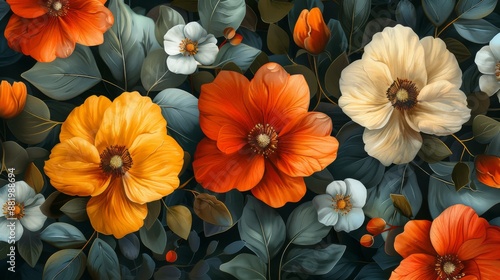 Wallpaper Mural A Lush Arrangement of Orange, White and Red Flowers Torontodigital.ca