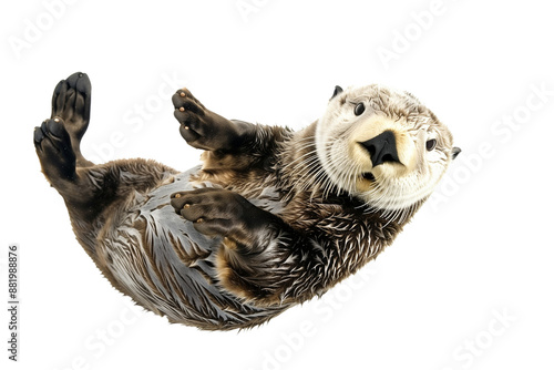 Sea otter swimming, transparent white background, isolated.