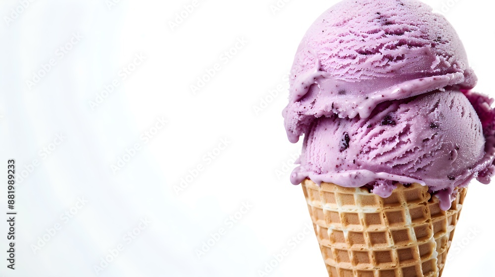 Purple Ice Cream Cone on a white Background with Copy Space Purple Ice Cream Cone on a white Background with Copy Space