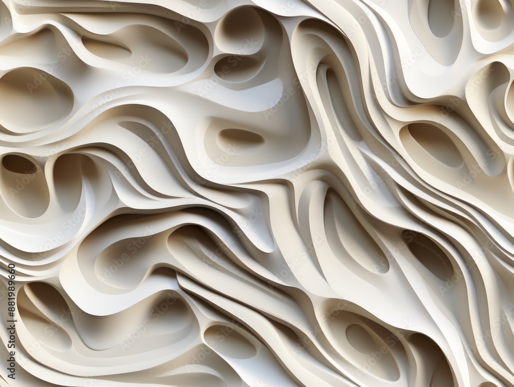 Fototapeta premium Abstract white wavy texture with intricate layered design patterns.