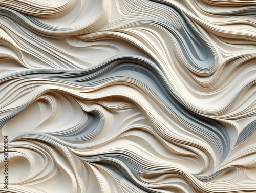 Abstract white wavy texture with intricate layered design patterns.