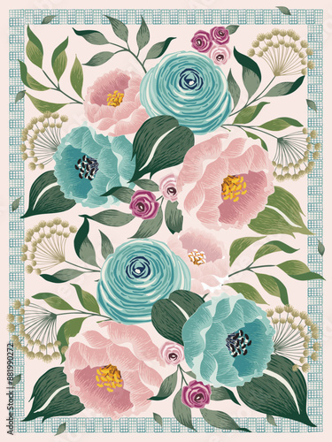 Vector illustration imagery of beautiful floral flowers with frame.
