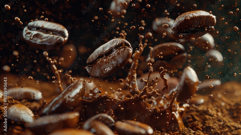 A pile of coffee beans falls onto a pile of dirt, creating a messy scene A pile of coffee beans falls onto a pile of dirt, creating a messy scene
