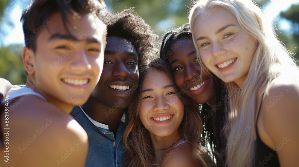 Group of happy diverse friends smiling together outdoors Group of happy diverse friends smiling together outdoors