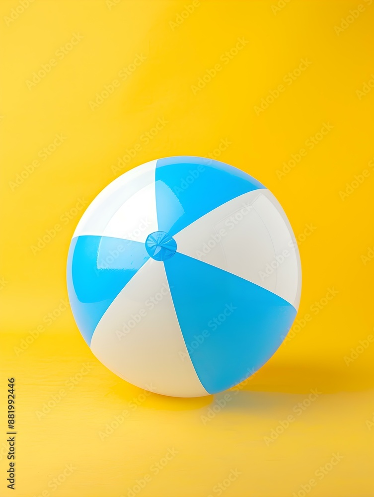 Obraz premium Blue and White Beach Ball on a yellow Background. Summer Wallpaper