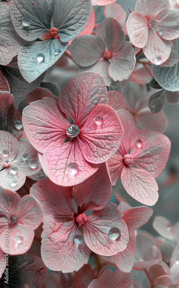 Obraz premium phone background with gentle pink flowers in water drops