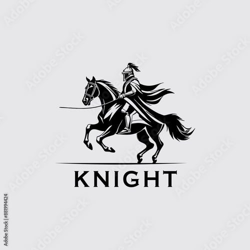 Horse Knight Silhouette, Medieval Horseman Horseback Warrior bring sword weapons Silhouette Logo Design