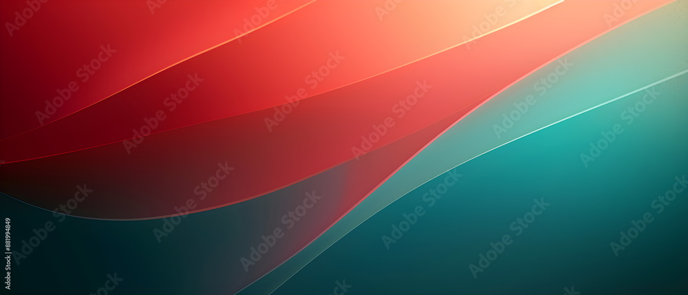 Fototapeta premium Abstract red and teal gradient background with wavy lines and copy space, ideal for modern and creative design projects.