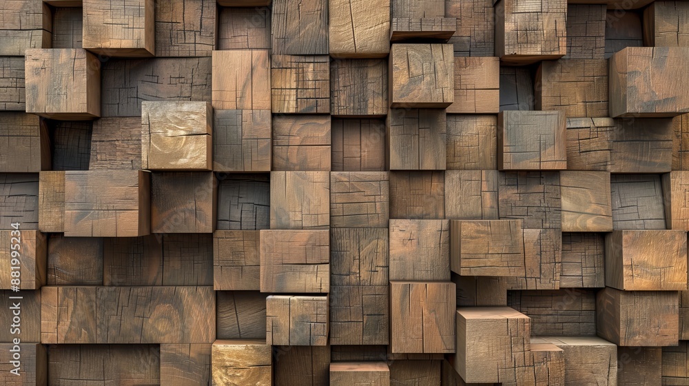 Natural Wood Finish Wallpapered Wood-Paneled Walls with Tiled and Square Block Pattern - Generative AI Design Natural Wood Finish Wallpapered Wood-Paneled Walls with Tiled and Square Block Pattern - Generative AI Design