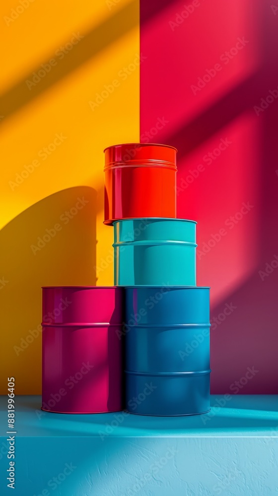 A stack of colorful cans on a table A stack of colorful cans on a table