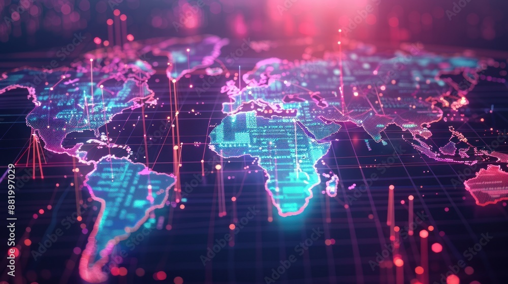 Digital World Map with Connecting Lines Digital World Map with Connecting Lines