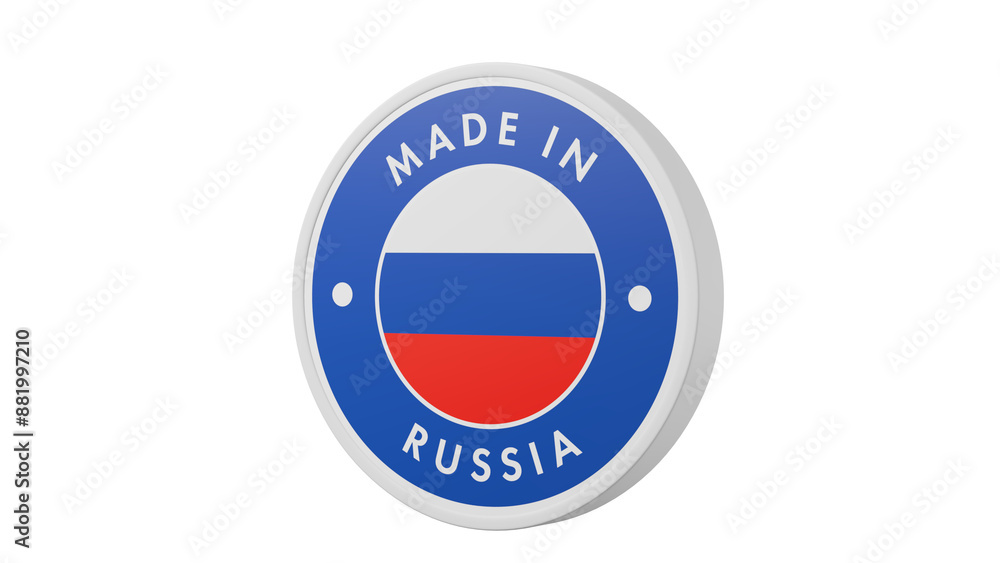 Made in Russia. Circle country flag product label round pinback button banner simple. Transparent backgound. 3d rendered with alpha channel. Round shape. Made in Russia. Circle country flag product label round pinback button banner simple. Transparent backgound. 3d rendered with alpha channel. Round shape.