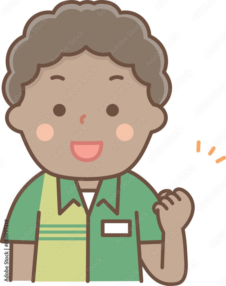 ガッツポーズをする外国人のアルバイト男性