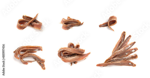 Obraz na płótnie Canned anchovy fillet, marinated fish, traditional salted anchovy in oil on whit